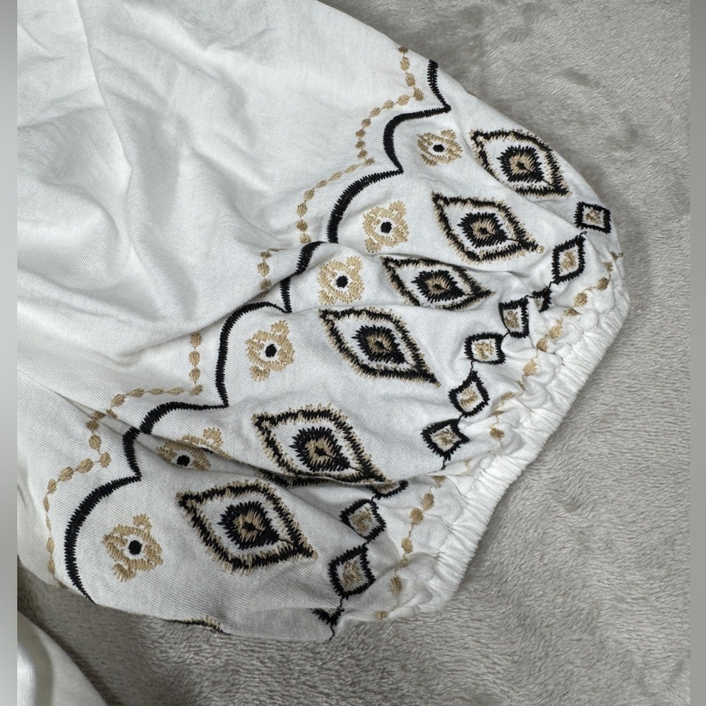 LOFT Embroidered Balloon Sleeve Top White 100% Cotton Lightweight Blouse Size MP - Picture 13 of 15